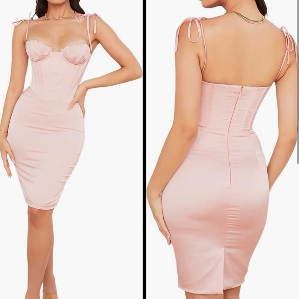 HOUSE OF CB ALMA DRESS PINK SATIN SIZE XS (BIGGER CUP D-E)